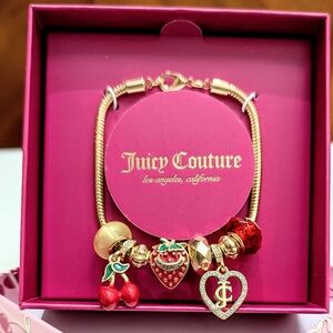 New Juicy Couture Strawberry Cherries Heart Bling Bead + Charm Bracelet